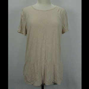 Ann Taylor Size XL Short Sleeve White Polka Dot Beige Stretch Shirt Back Zip